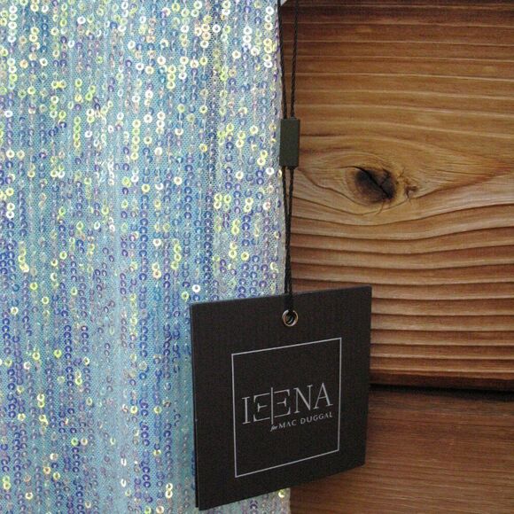 Mac Duggal 26942  Womens SEQUINED HIGH NECK FLUTTER SLEEVE GOWN Dress Blue - Picture 13 of 16